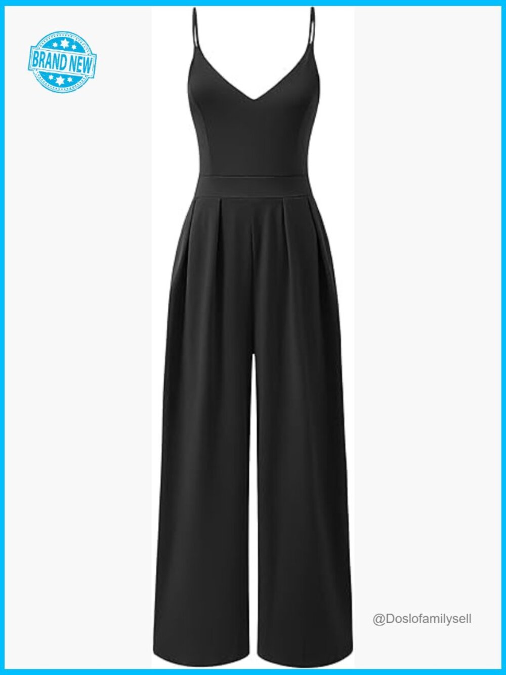 V Neck Spaghetti Strap Wide Leg Dressy Jumpsuit Casual One Piece with Pockets